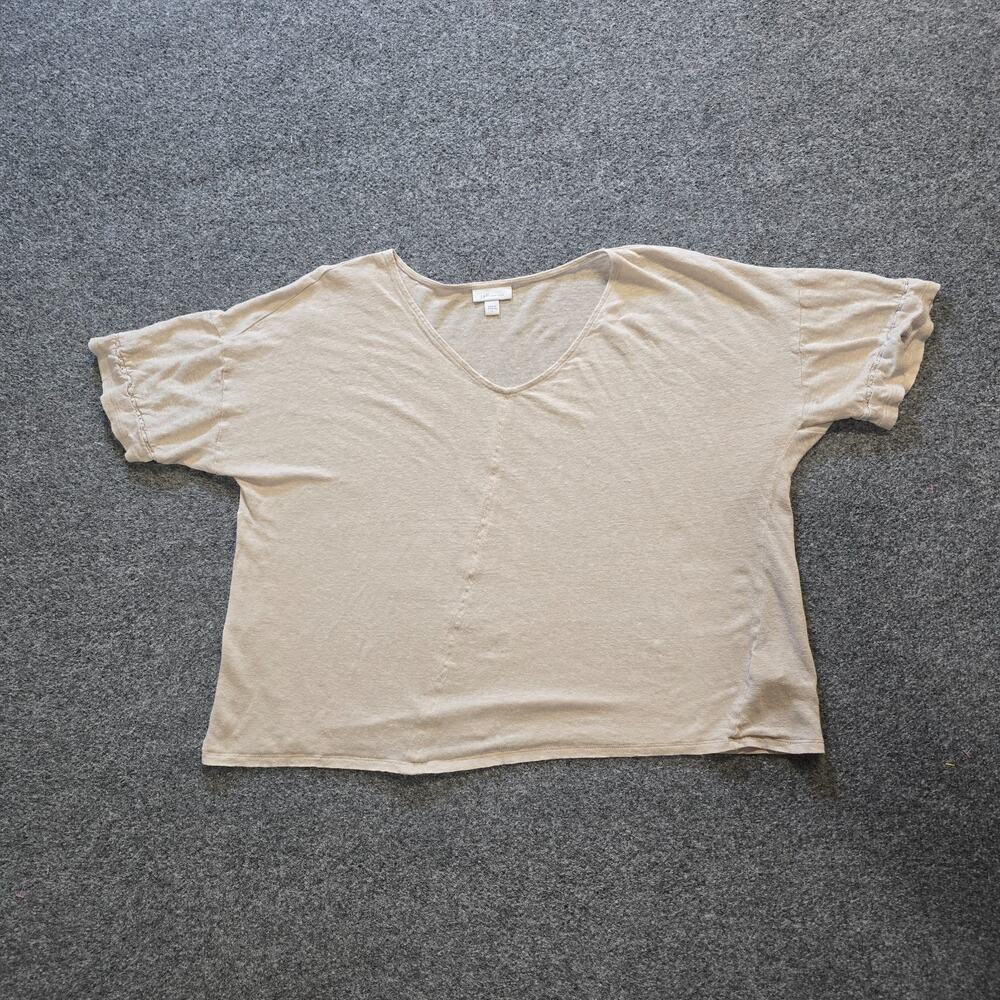 J Jill Top Womens Large Off White Linen Blend Boxy Short Sleeve Casual Beachy